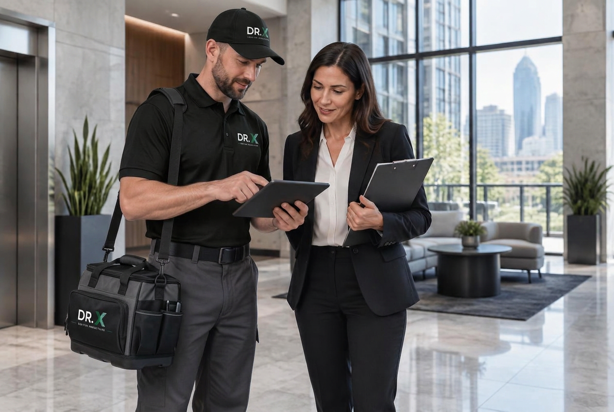 DR. X technician speaking with a property manager